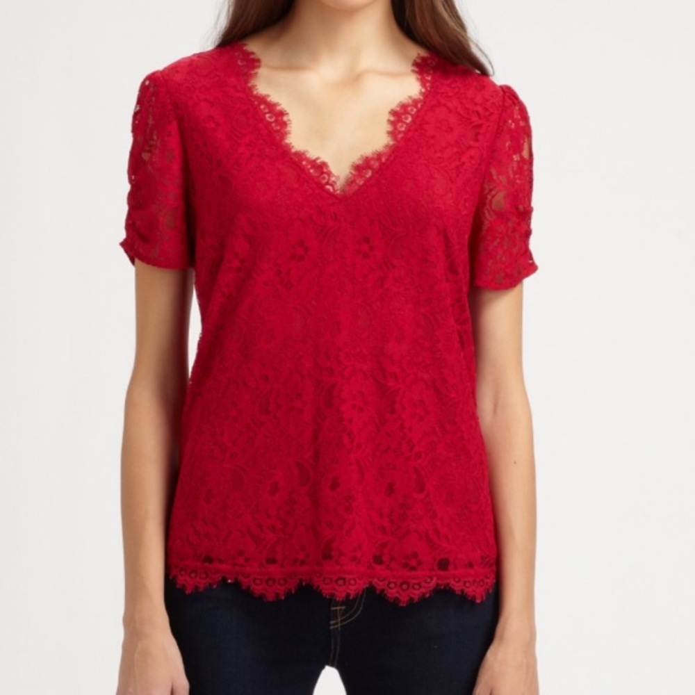Red Joie Brianna Lace Overlay Top